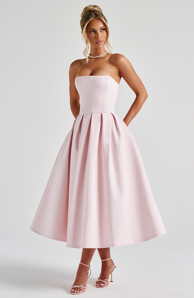 VESTIDO MIDI BUSTIER PLISSADO - SOFIA