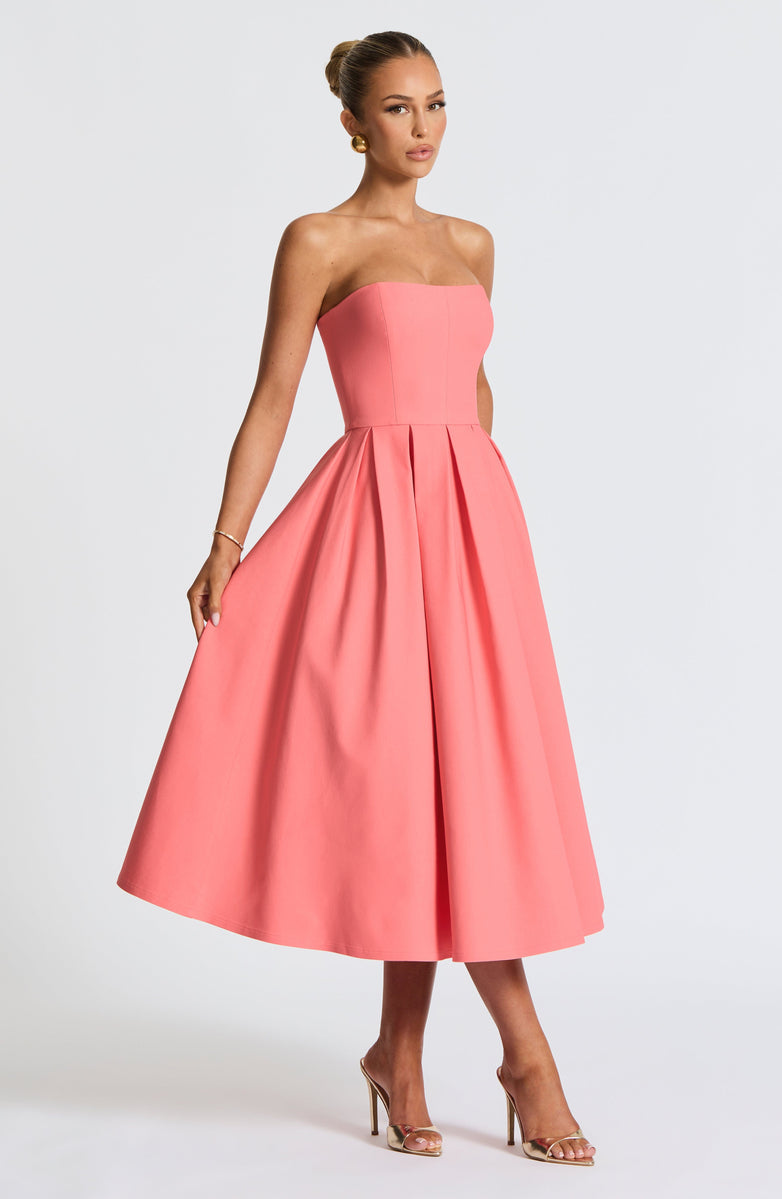 VESTIDO MIDI BUSTIER PLISSADO - SOFIA