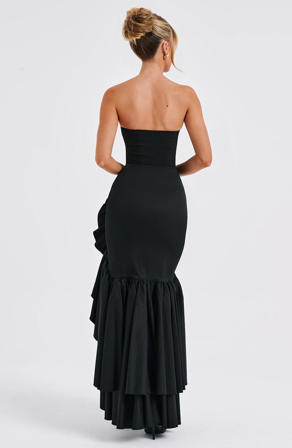 VESTIDO LONGO COM DECOTE RETO E FENDA LATERAL - GEORGINA