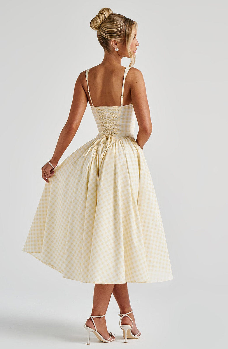 VESTIDO MIDI BUSTIER COM AMARRAÇÃO NAS COSTAS - FIONA