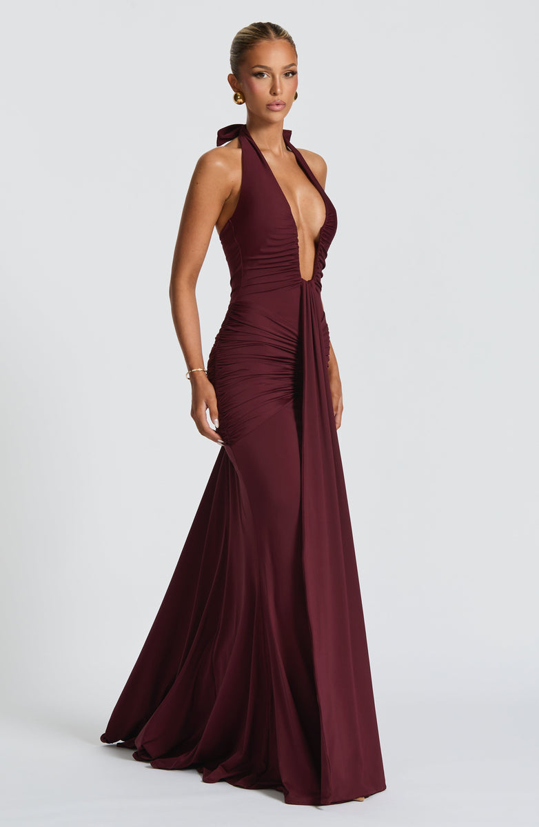 VESTIDO LONGO DRAPEADO COM DECOTE PROFUNDO - BLANC