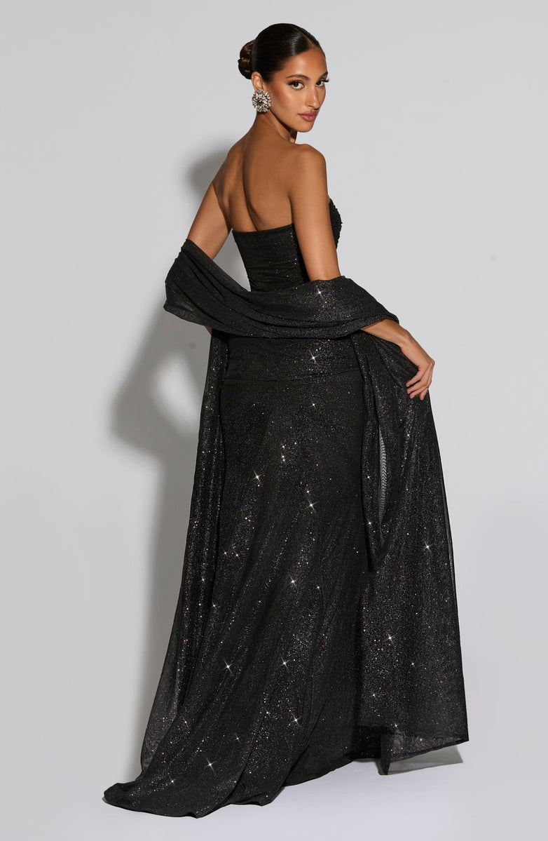 VESTIDO LONGO COM DECOTE RETO E TULE - ALICIA