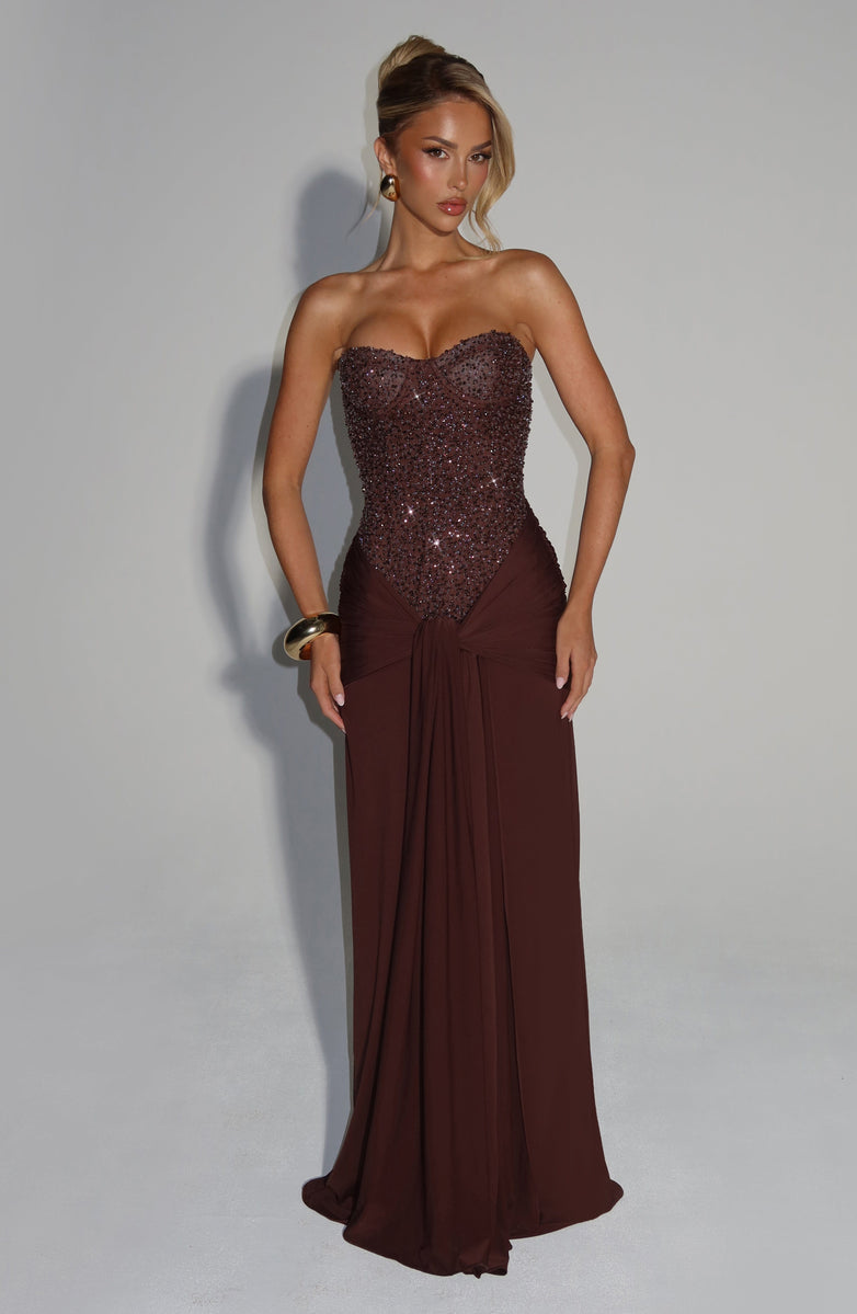 VESTIDO LONGO BUSTIER COM AMARRAÇÃO FRONTAL - MELANY