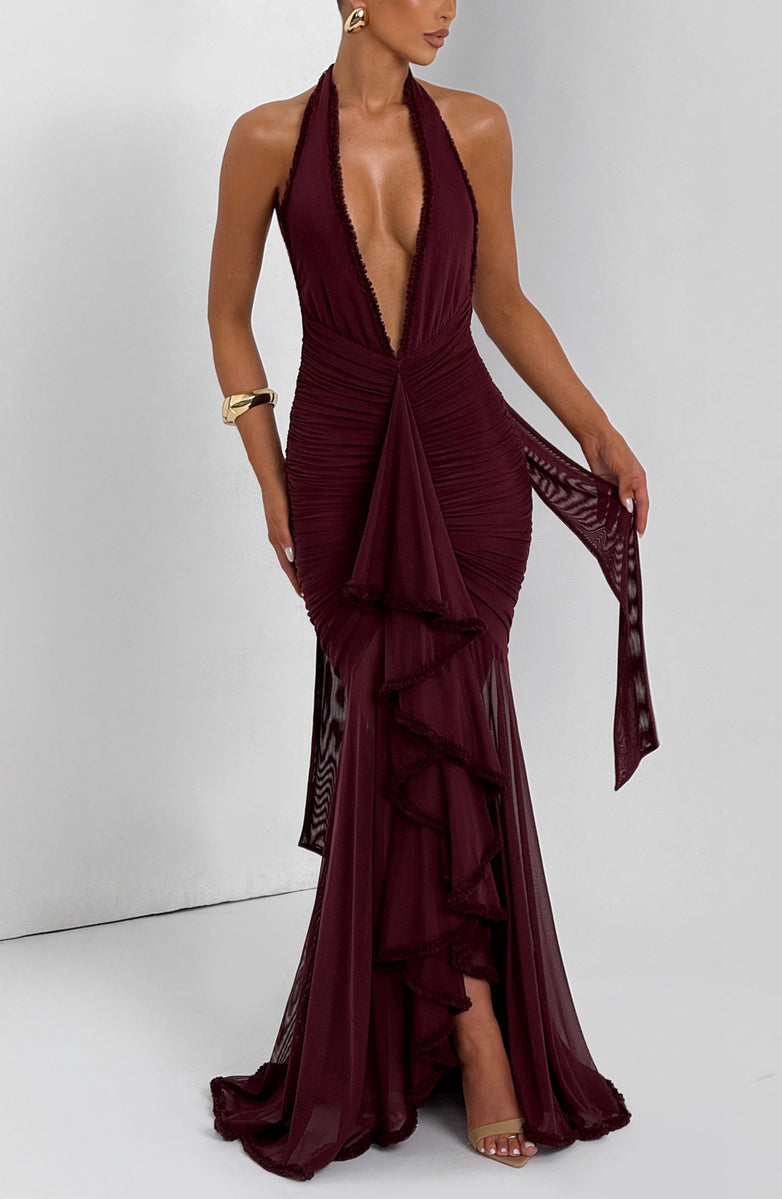 VESTIDO LONGO EM TULE COM ALÇAS E DECOTE EM V - SCARLET