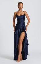 VESTIDO LONGO COM ALÇAS E FENDA LATERAL - MAYARA