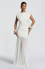 VESTIDO LONGO DRAPEADO EM TULE - QUARTZO