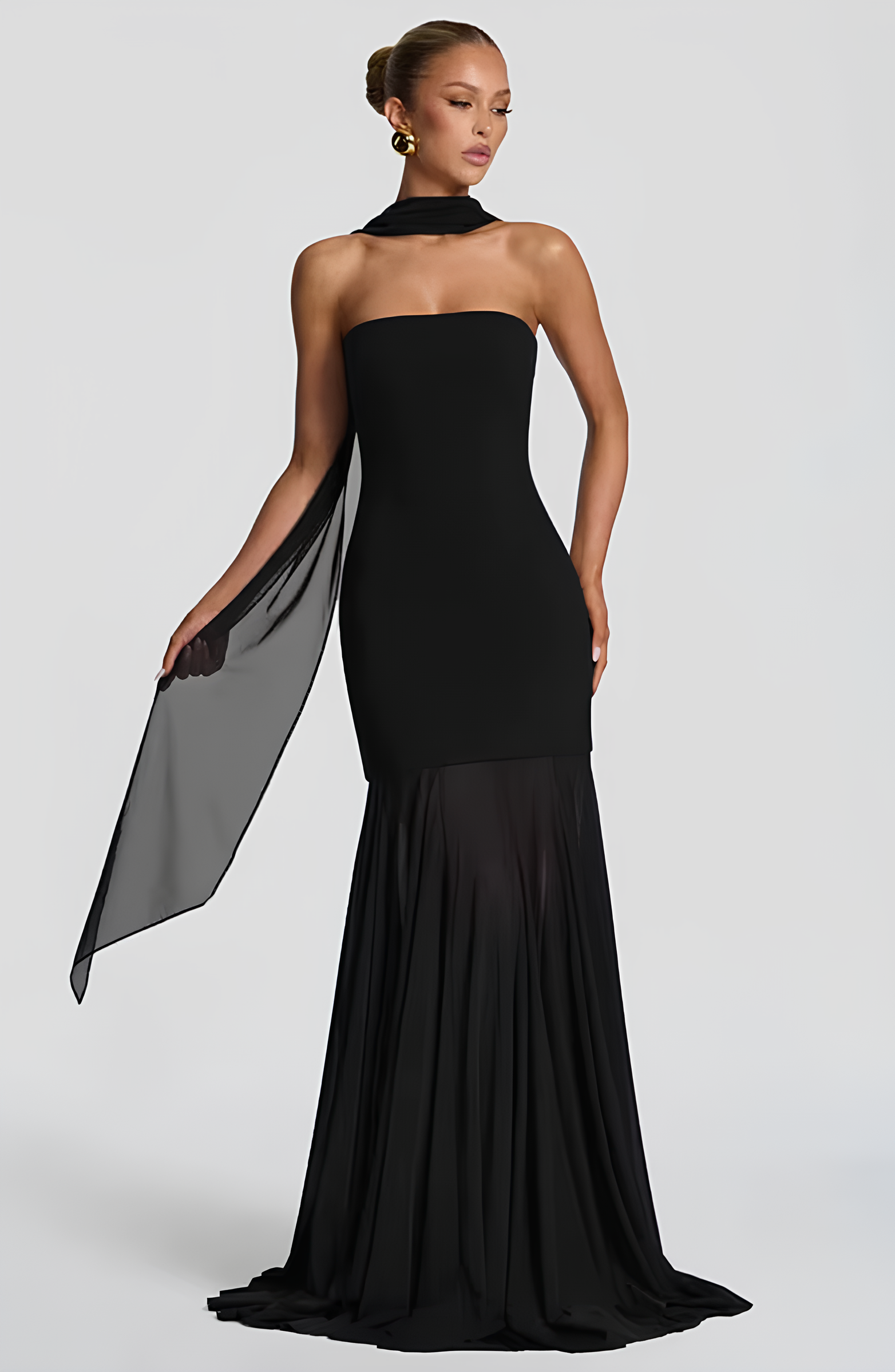 VESTIDO LONGO EM TULE COM DECOTE RETO - MELISSA