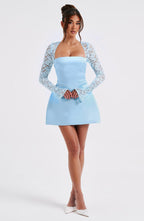 VESTIDO MINI COM DECOTE RETO E MANGAS EM RENDA - SANSA