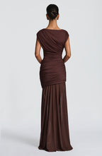 VESTIDO LONGO DRAPEADO EM TULE - QUARTZO