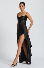 VESTIDO LONGO COM ALÇAS E FENDA LATERAL - MAYARA