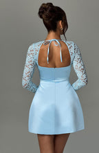 VESTIDO MINI COM DECOTE RETO E MANGAS EM RENDA - SANSA