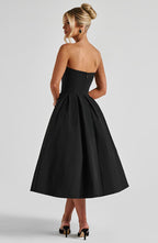 VESTIDO MIDI BUSTIER PLISSADO - SOFIA