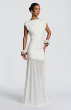 VESTIDO LONGO DRAPEADO EM TULE - QUARTZO
