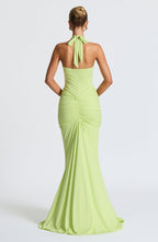 VESTIDO LONGO DRAPEADO COM DECOTE PROFUNDO - BLANC