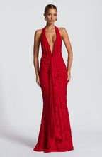 VESTIDO LONGO EM RENDA COM DECOTE EM V - CHIARA