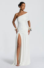 VESTIDO LONGO COM DECOTE A OMBRO E FENDA LATERAL - OVER
