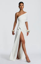VESTIDO LONGO COM DECOTE A OMBRO E FENDA LATERAL - OVER