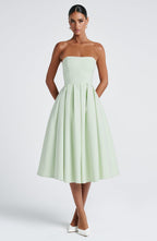 VESTIDO MIDI BUSTIER PLISSADO - SOFIA