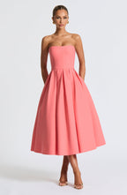 VESTIDO MIDI BUSTIER PLISSADO - SOFIA