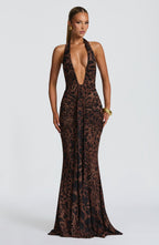 VESTIDO LONGO DRAPEADO COM DECOTE PROFUNDO - BLANC