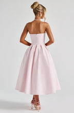 VESTIDO MIDI BUSTIER PLISSADO - SOFIA