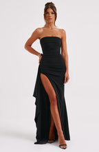 VESTIDO LONGO COM DECOTE RETO E FENDA LATERAL - CHARLOTE