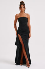VESTIDO LONGO COM DECOTE RETO E FENDA LATERAL - CHARLOTE
