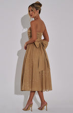 VESTIDO MIDI DECOTE RETO E LAÇO NAS COSTAS - EMANUELLE