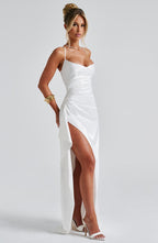 VESTIDO LONGO COM ALÇAS E FENDA LATERAL - ERICA