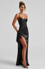 VESTIDO LONGO COM ALÇAS E FENDA LATERAL - ERICA