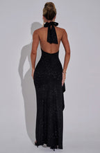 VESTIDO LONGO COM GOLA ALTA E FENDA LATERAL - ELLENA