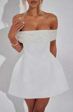VESTIDO MINI OMBRO A OMBRO COM BRILHO - AZALEA