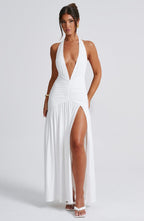 VESTIDO LONGO COM DECOTE EM V E FENDA LATERAL - SERENA