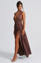 VESTIDO LONGO COM DECOTE EM V E FENDA LATERAL - SERENA