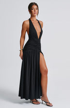 VESTIDO LONGO COM DECOTE EM V E FENDA LATERAL - SERENA