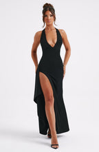 VESTIDO LONGO COM DECOTE EM V E FENDA LATERAL - JAMILE