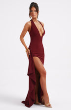 VESTIDO LONGO COM DECOTE EM V E FENDA LATERAL - JAMILE