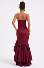 VESTIDO LONGO COM DECOTE RETO E FENDA LATERAL - GEORGINA