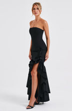VESTIDO LONGO COM DECOTE RETO E FENDA LATERAL - GEORGINA