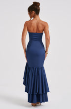 VESTIDO LONGO COM DECOTE RETO E FENDA LATERAL - GEORGINA
