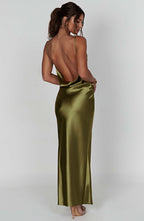 VESTIDO LONGO COM ALÇAS E FENDA LATERAL - FERNANDA