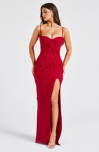 VESTIDO LONGO COM ALÇAS E FENDA LATERAL - FELINE