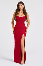 VESTIDO LONGO COM ALÇAS E FENDA LATERAL - FELINE