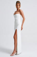 VESTIDO LONGO COM ALÇAS E FENDA LATERAL - FELINE