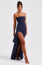 VESTIDO LONGO COM DECOTE RETO E FENDA LATERAL - VICTORIA