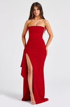 VESTIDO LONGO COM DECOTE RETO E FENDA LATERAL - VICTORIA