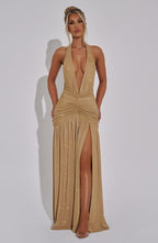 VESTIDO LONGO COM DECOTE EM V E FENDA LATERAL - MIRANDA