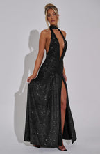 VESTIDO LONGO COM DECOTE EM V E FENDA LATERAL - MIRANDA