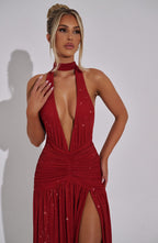 VESTIDO LONGO COM DECOTE EM V E FENDA LATERAL - MIRANDA