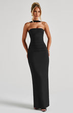 VESTIDO LONGO COM DECOTE RETO PLISSADO - CLASSIC